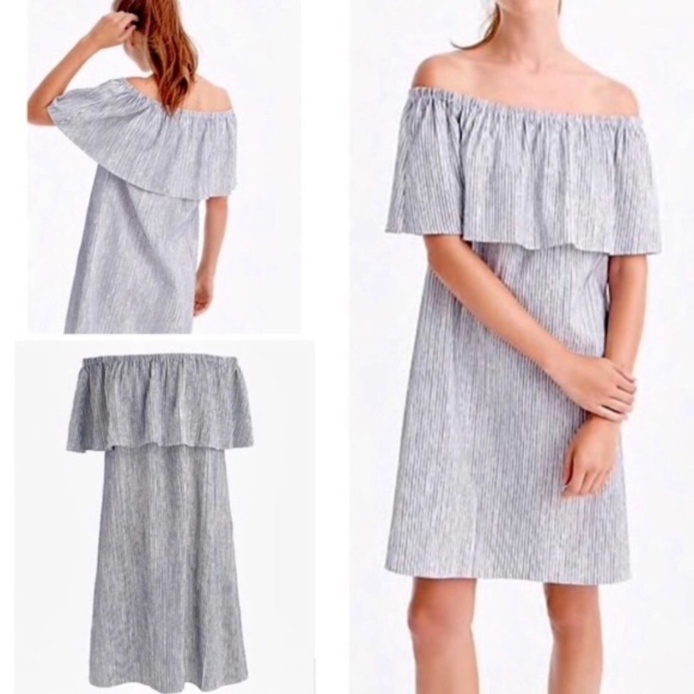 J. Crew XXS Striped Chambray Off The Shoulder Dress